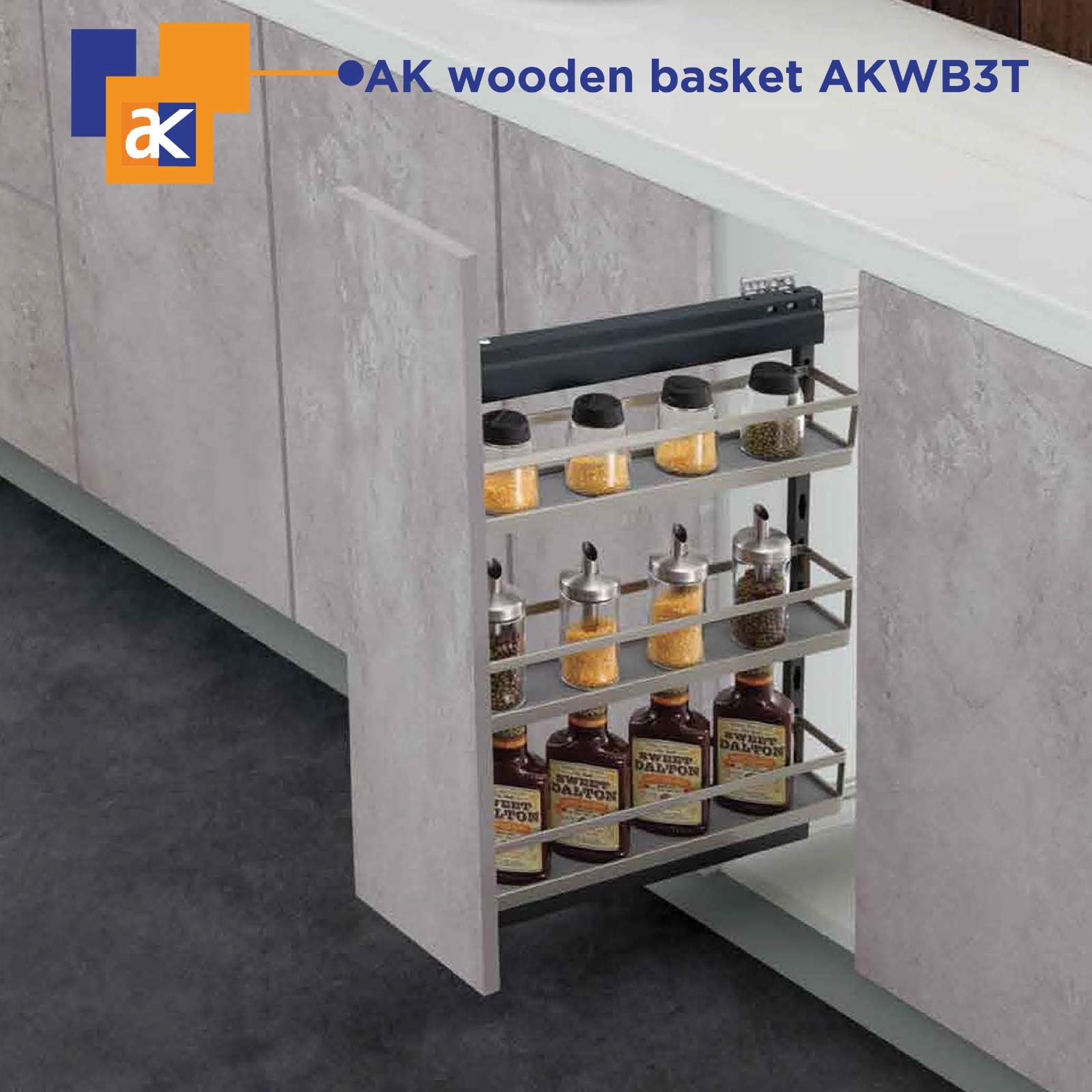 Buy Ak Soft Close 3 Tier Wooden Basket - 110x480x660 Online | Manufacturing Production Services | Qetaat.com